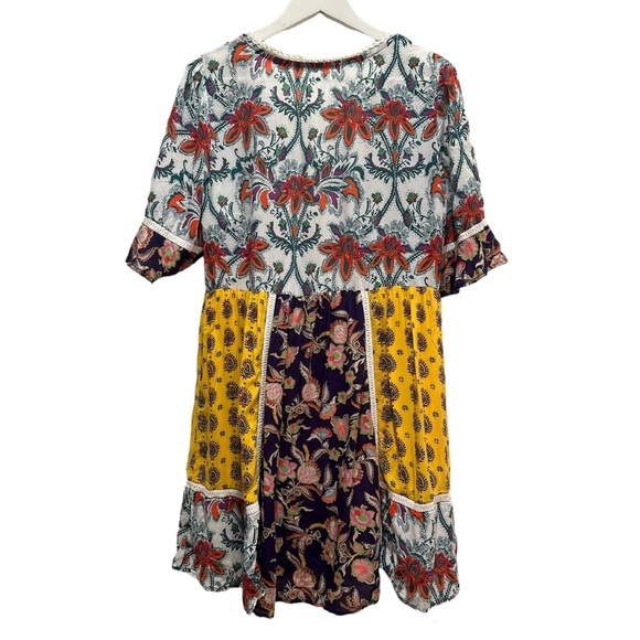 Anthropologie Lilka Patchwork Paisley Boho Trapeze Babydoll Mini Dress - Picture 7 of 10